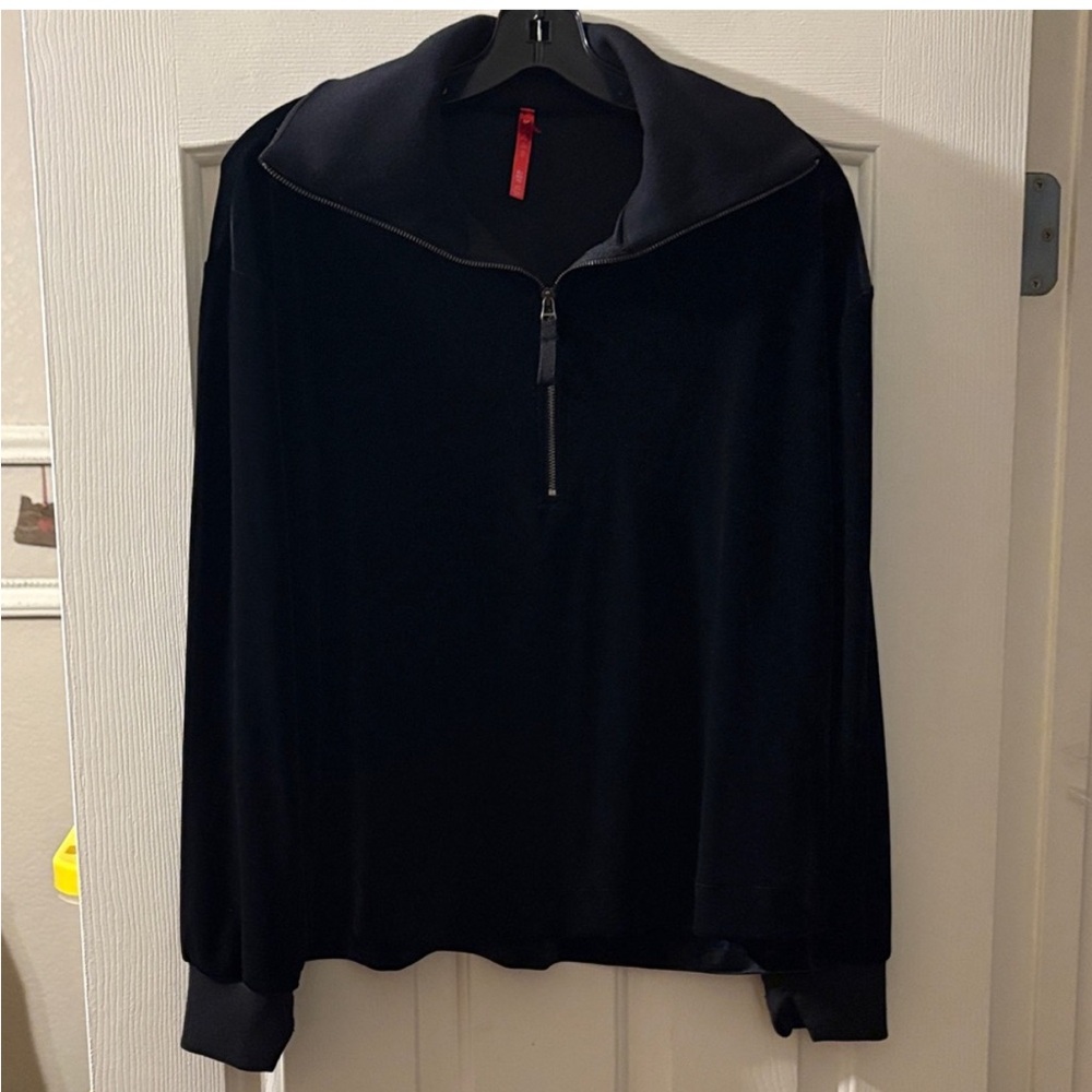 Spanx EUC Velour Quarter Zip Big Collared Jacket size XL